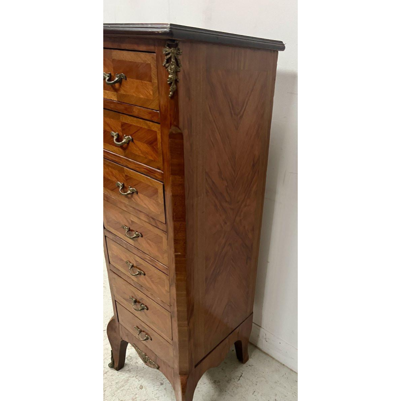 Zevendaagse ladekast in Louis XV-stijl, vervaardigd uit palissanderfineer, 20e eeuw.