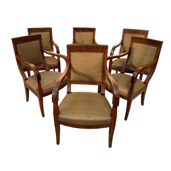 Suite de six fauteuils de style Restauration en acajou, XIX siècle