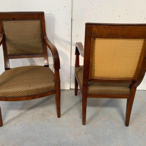 Set van zes mahoniehouten fauteuils in restauratiestijl, 19e eeuw