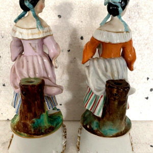 Pair of tulip vases depicting "Young Women with Tambourines" in polychrome porcelain, 20th century