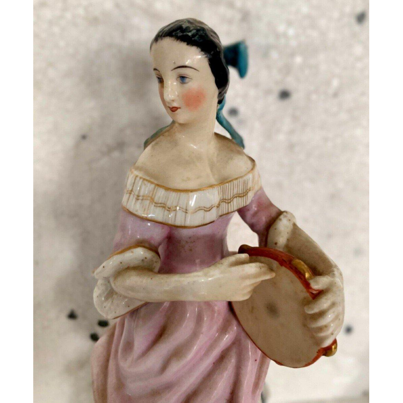 Pair of tulip vases depicting "Young Women with Tambourines" in polychrome porcelain, 20th century