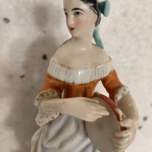 Pair of tulip vases depicting "Young Women with Tambourines" in polychrome porcelain, 20th century