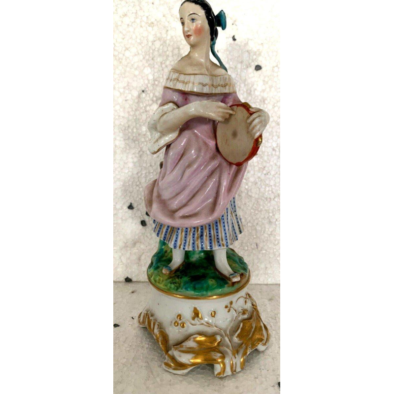 Pair of tulip vases depicting "Young Women with Tambourines" in polychrome porcelain, 20th century