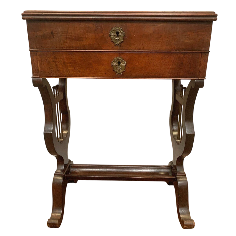 Werktafel van walnoothout en walnootfineer uit de tijd van Napoleon III, 19e eeuw.