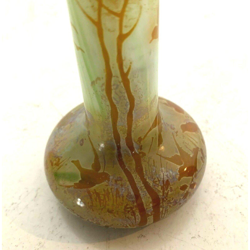 Vase soliflore en pâte de verre, décor d’oiseaux et de paysage, XX siècle