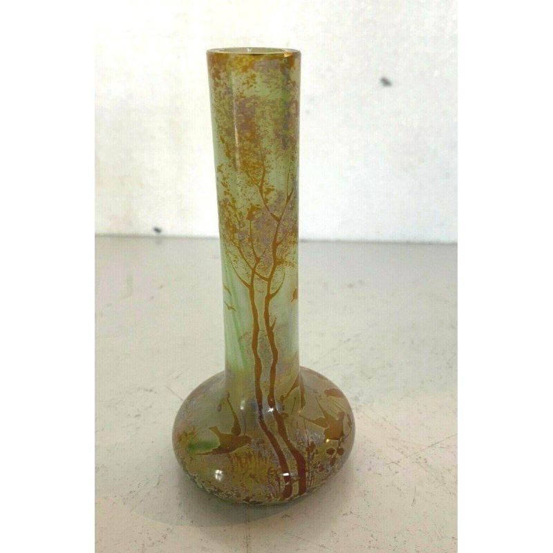 Vase soliflore en pâte de verre, décor d’oiseaux et de paysage, XX siècle