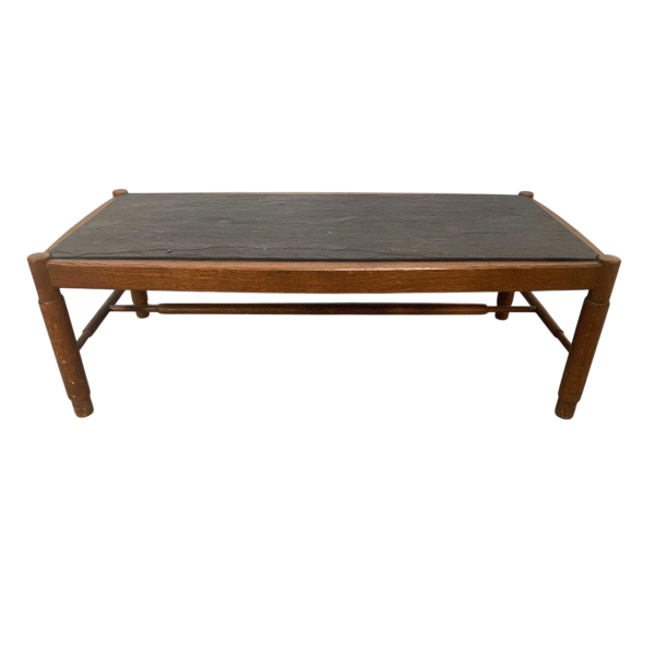 Oak coffee table with a slate top, 1970s design