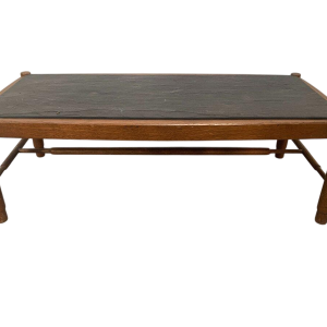 Oak coffee table with a slate top, 1970s design