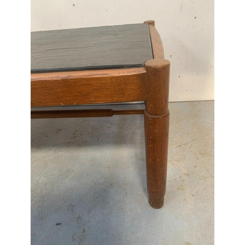Oak coffee table with a slate top, 1970s design