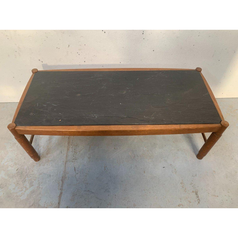Oak coffee table with a slate top, 1970s design