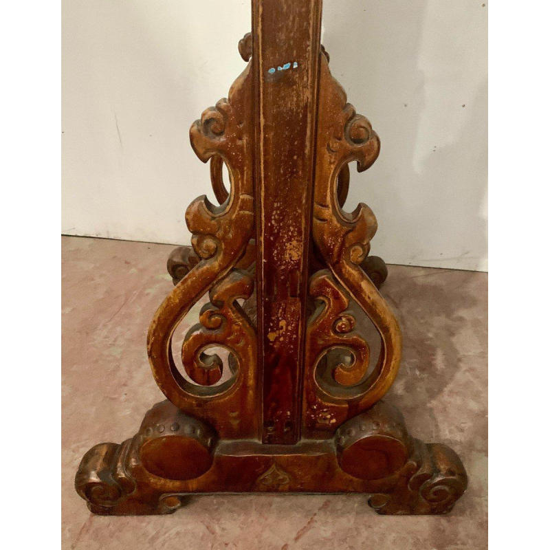 Paravent asiatique double face, bois sculpté panneau peint, décor de personnages chinois, XX siècle