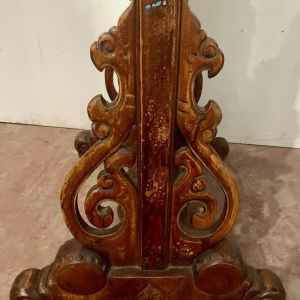 Paravent asiatique double face, bois sculpté panneau peint, décor de personnages chinois, XX siècle