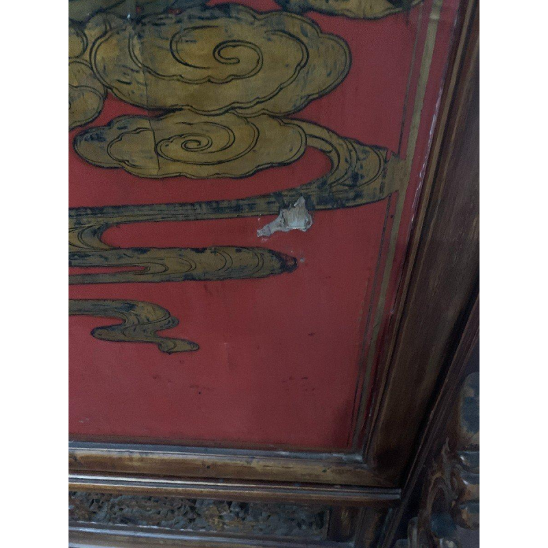 Double-sided Asian screen, carved wood and painted panel, decorated with Chinese figures, 20th century