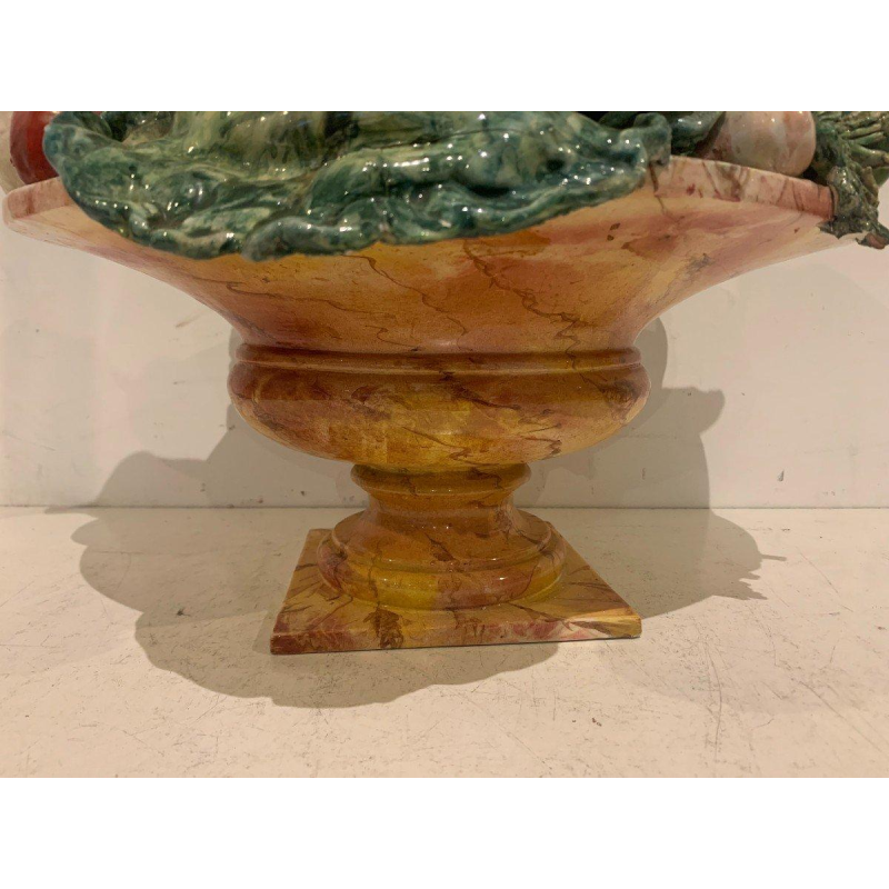 Trompe-l'œil bowl, marble basin with fruit and vegetables, slipware, 20th century
