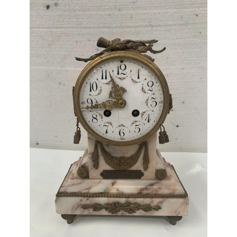 Three-piece mantel clock set, Louis XVI style, marble and chased bronze, early 20th century