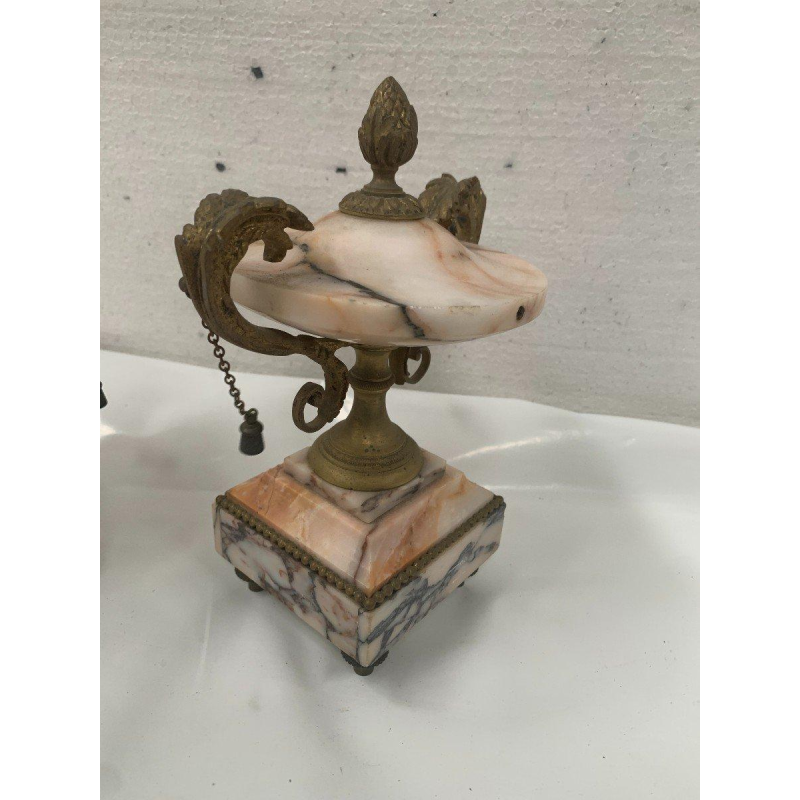 Three-piece mantel clock set, Louis XVI style, marble and chased bronze, early 20th century