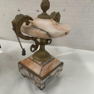 Three-piece mantel clock set, Louis XVI style, marble and chased bronze, early 20th century