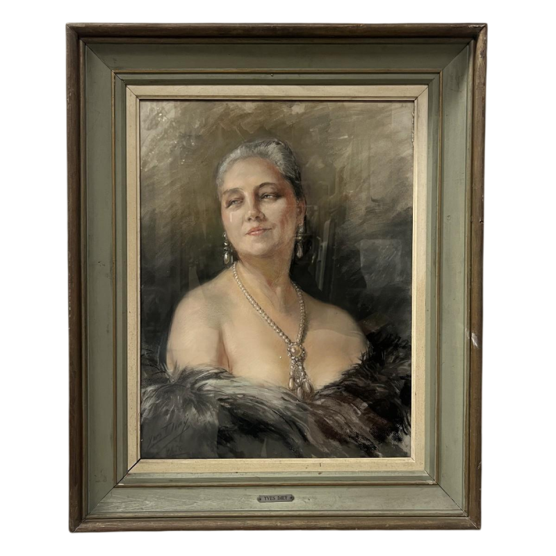 Yves Diey, bust portrait of an elegant woman with bare shoulders, pastel on paper, 20th century