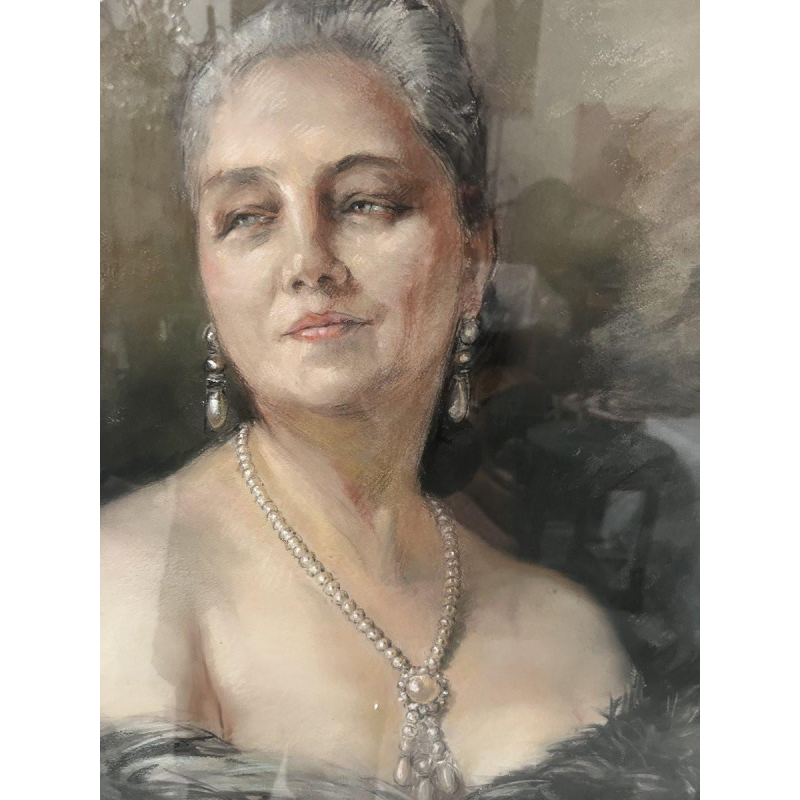 Yves Diey, portrait en buste d'une élégante aux épaules dénudées, pastel sur papier, XX siècle