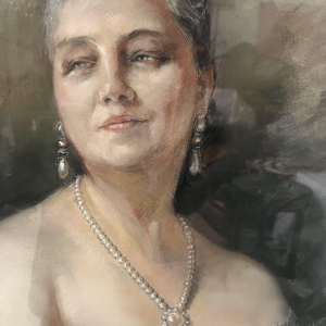 Yves Diey, portrait en buste d'une élégante aux épaules dénudées, pastel sur papier, XX siècle