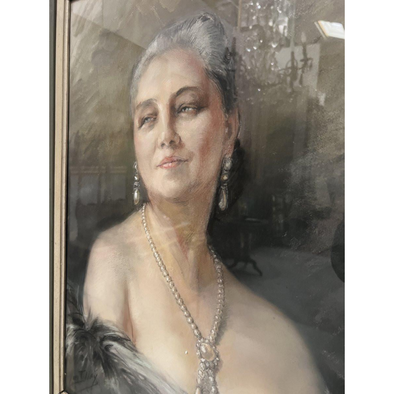 Yves Diey, bust portrait of an elegant woman with bare shoulders, pastel on paper, 20th century