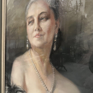 Yves Diey, bust portrait of an elegant woman with bare shoulders, pastel on paper, 20th century