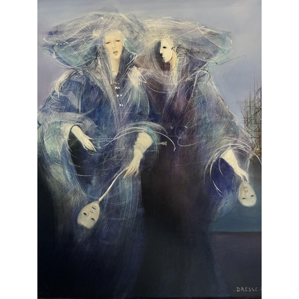 Jean-Claude DRESSE «Conversation» tableau huile sur panneau