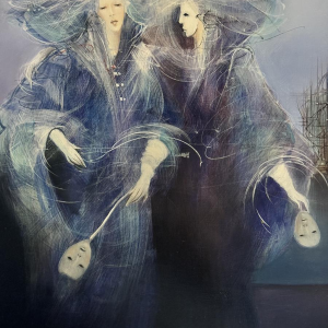 Jean-Claude DRESSE «Conversation» tableau huile sur panneau