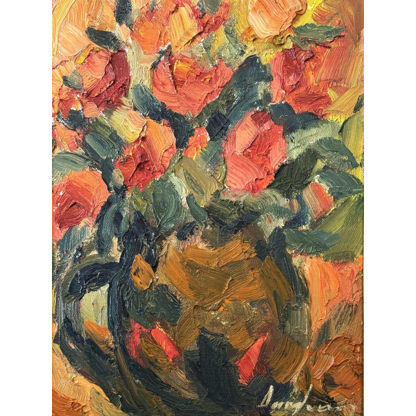 Milo DARDENNE «Le bouquet dans un cruchon en grès» peinture huile sur toile