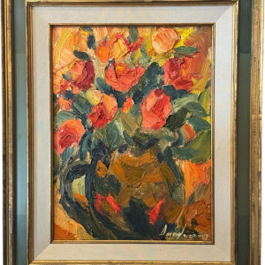 Milo DARDENNE “The Bouquet in a Stoneware Jug” oil painting on canvas