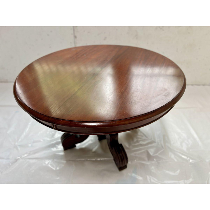 Table guéridon Napoléon III en acajou massif, pied central & allonges, XIX siècle