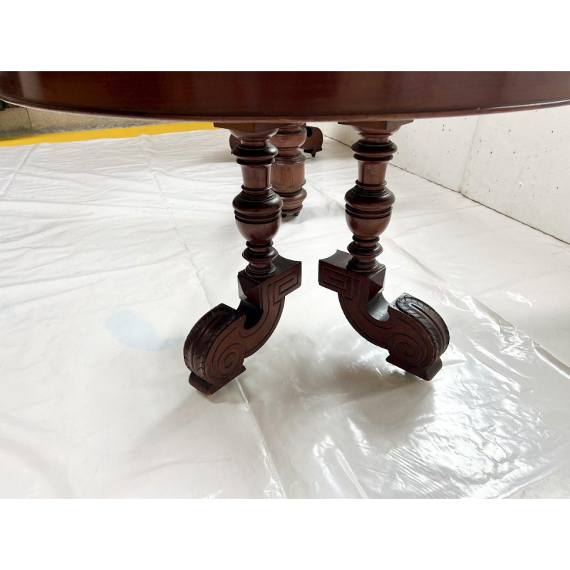 Napoleon III style pedestal table in solid mahogany, central pedestal base & extensions, 19th century