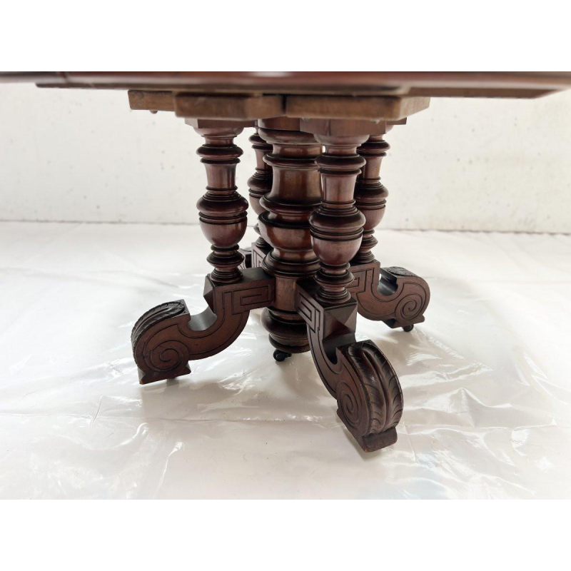 Napoleon III style pedestal table in solid mahogany, central pedestal base & extensions, 19th century