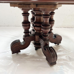 Table guéridon Napoléon III en acajou massif, pied central & allonges, XIX siècle