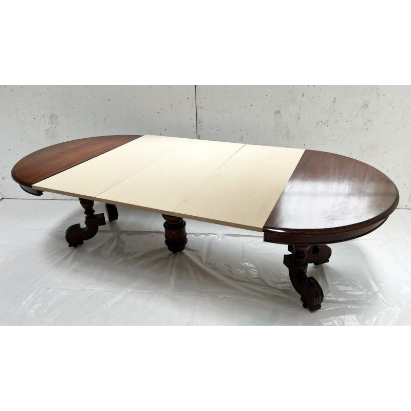 Napoleon III style pedestal table in solid mahogany, central pedestal base & extensions, 19th century