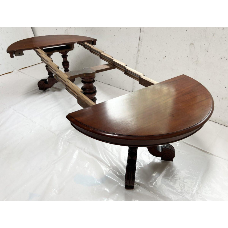 Napoleon III style pedestal table in solid mahogany, central pedestal base & extensions, 19th century