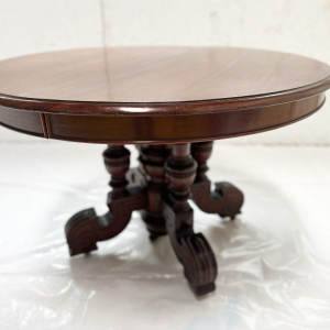 Table guéridon Napoléon III en acajou massif, pied central & allonges, XIX siècle