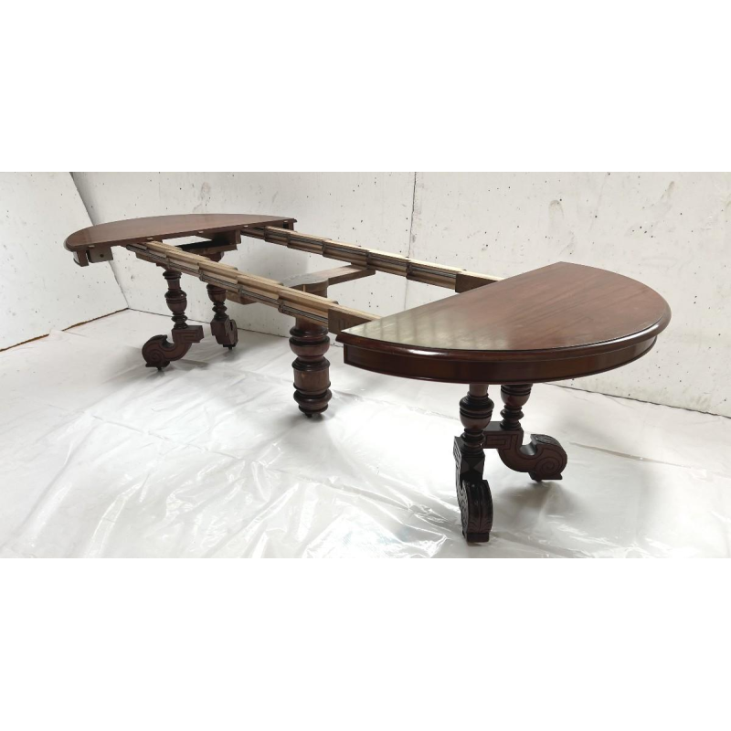 Table guéridon Napoléon III en acajou massif, pied central & allonges, XIX siècle