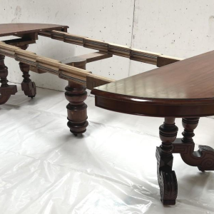 Table guéridon Napoléon III en acajou massif, pied central & allonges, XIX siècle