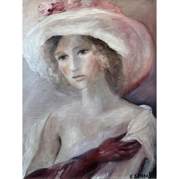 Elisa Chazottes «La jeune femme en rose» peinture huile sur toile