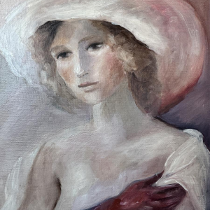 Elisa Chazottes «La jeune femme en rose» peinture huile sur toile