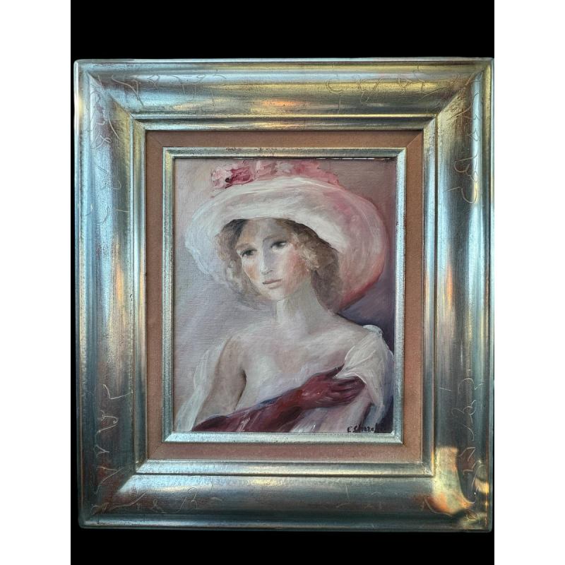 Elisa Chazottes «La jeune femme en rose» peinture huile sur toile