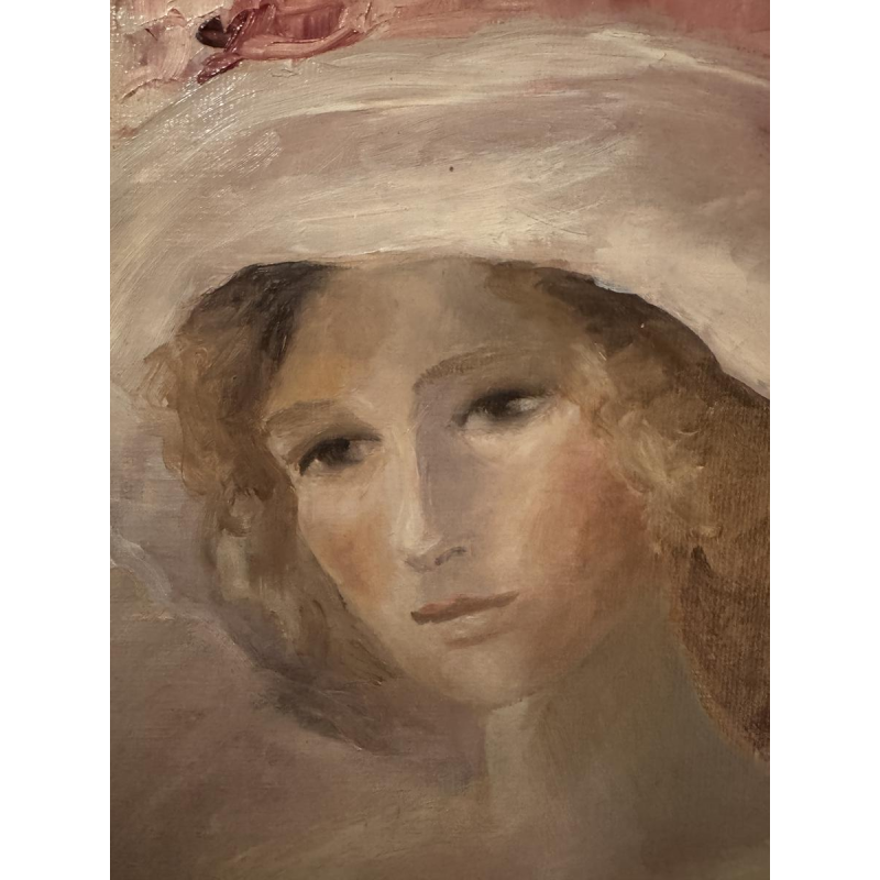 Elisa Chazottes “De jonge vrouw in het roze”, olieverfschilderij op canvas
