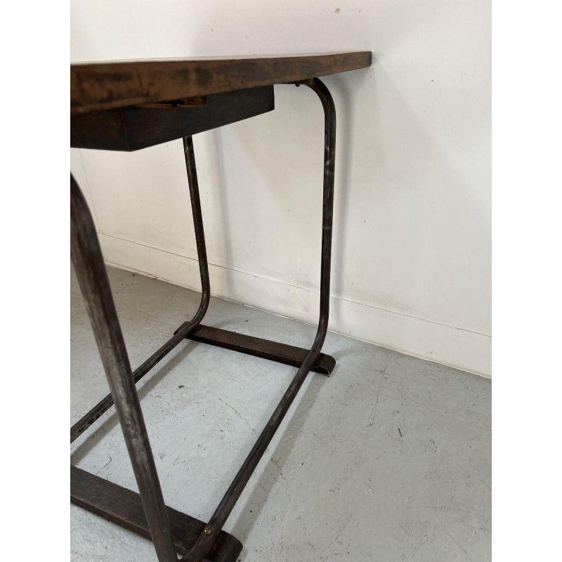 Designbureau gemaakt van buisvormig staal met een houten blad, 20e eeuw