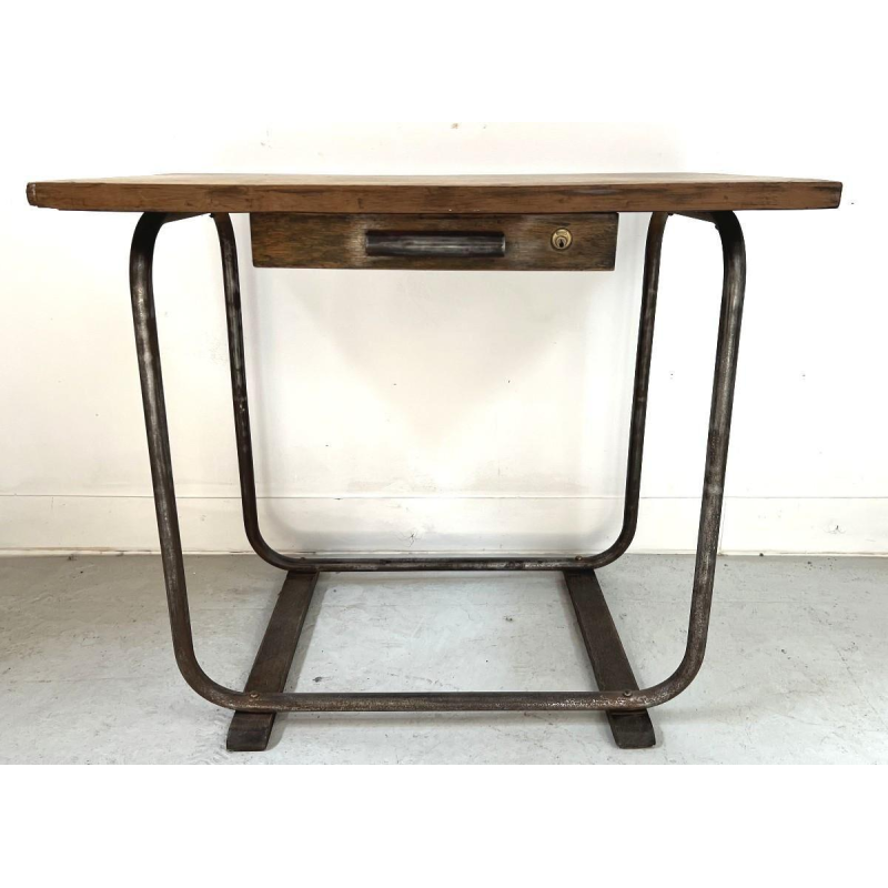 Bureau design en tube d'acier et plateau bois, XX siècle