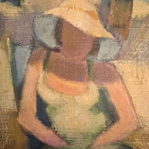 Yves AUBRY “Young woman admiring the bouquet” oil painting on canvas from 1983