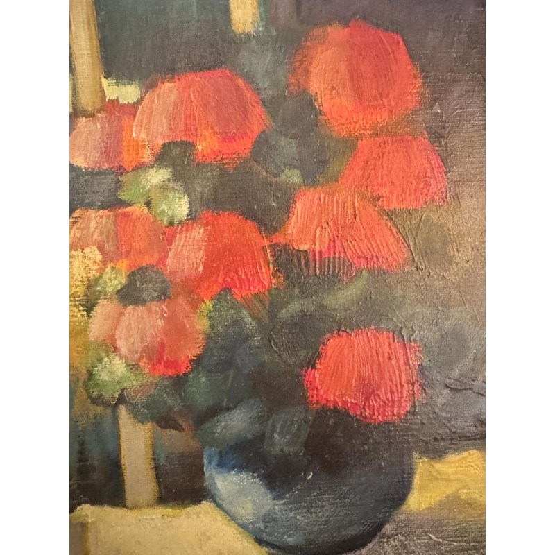 Yves AUBRY «Jeune femme admirant le bouquet» peinture huile sur toile de 1983