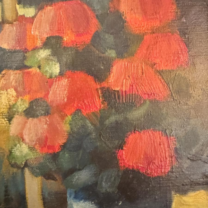 Yves AUBRY “Jonge vrouw die het boeket bewondert”, olieverfschilderij op doek uit 1983