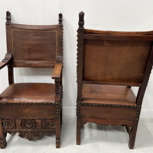 Pair of Renaissance-style walnut armchairs, late 19th – early 20th century