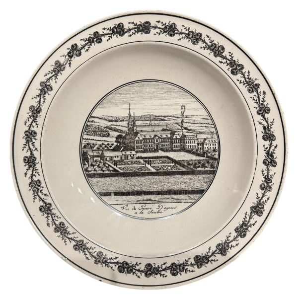 Bernard LAMMENS, ANDENNE earthenware plate "View of the Priory of Ognies on the Sambre"